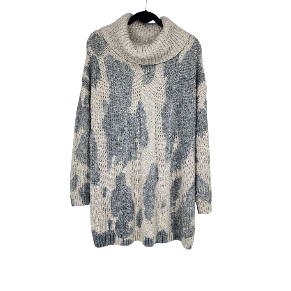 Anthropologie Pilcro Cream Blue Spotted Chunky Cowl Neck Tunic Sweater Size XL